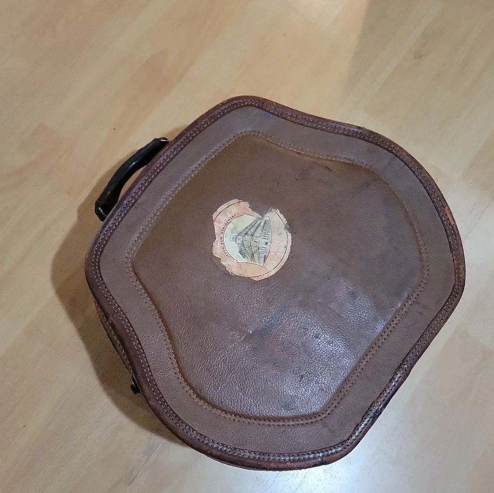 Unique Vintage luggage For a Havana hat...? leather w/ original travel stickers